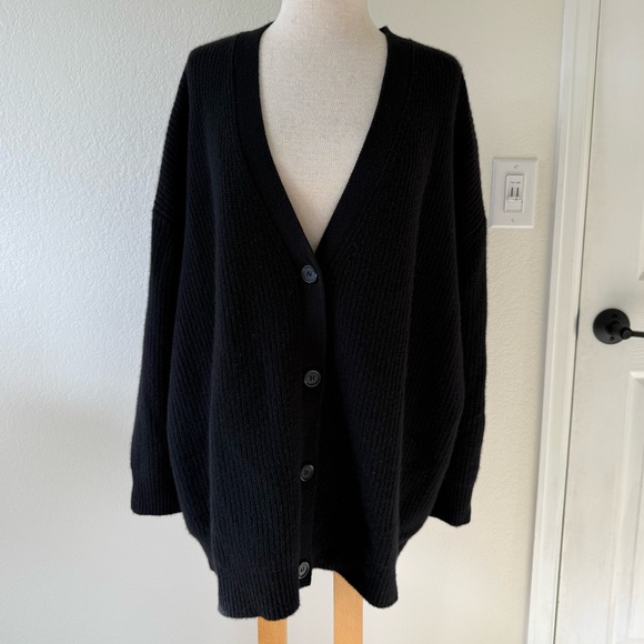 Jenni Kayne Cashmere Cocoon Black Cardigan Sweater Ribbed Oversize XXL - Picture 2 of 8
